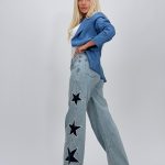 Jeans | Blug wide leg cu stele brodate