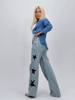 Jeans | Blug wide leg cu stele brodate