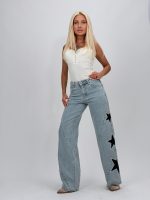 Jeans | Blug wide leg cu stele brodate - imagine 2