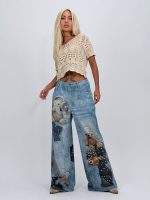 Jeans | Blug Wide leg imprimat cu model urs - imagine 2