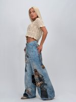 Jeans | Blug Wide leg imprimat cu model urs - imagine 4