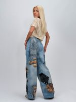 Jeans | Blug Wide leg imprimat cu model urs - imagine 5
