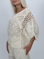 Bluză tip ie din bumbac cu perforații - imagine 5