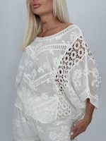 Bluză tip ie din bumbac cu perforații - imagine 10