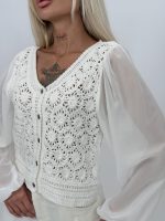 Bluză croșetată cu mâneci din voal - imagine 3
