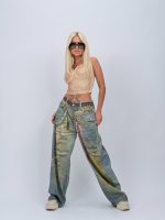 Jeans | Blug wide leg nisipiu imprimat - imagine 5