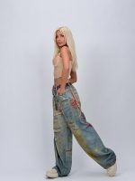 Jeans | Blug wide leg nisipiu imprimat - imagine 3