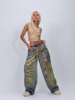 Jeans | Blug wide leg nisipiu imprimat