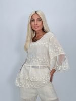 Bluză tip ie din bumbac cu broderie