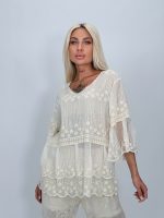 Bluză tip ie din bumbac cu broderie - imagine 2