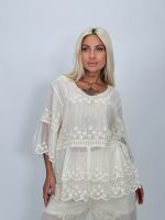 Bluză tip ie din bumbac cu broderie - imagine 3