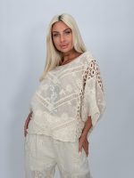 Bluză tip ie din bumbac cu perforații