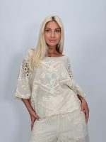 Bluză tip ie din bumbac cu perforații - imagine 2