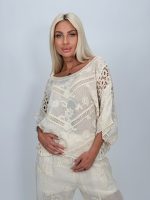 Bluză tip ie din bumbac cu perforații - imagine 3