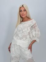 Bluză tip ie din bumbac cu perforații - imagine 7