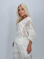 Bluză tip ie din bumbac cu perforații - imagine 9