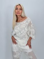 Bluză tip ie din bumbac cu perforații - imagine 8