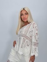 Bluză croșetată din bumbac cu mâneci tip clopot - imagine 2