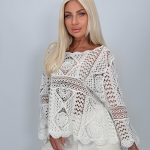 Bluză croșetată din bumbac cu mâneci tip clopot