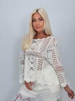 Bluză croșetată din bumbac cu mâneci tip clopot