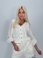 Bluză croșetată cu mâneci din voal