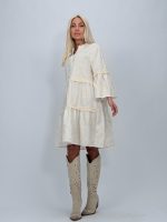 Rochie tunică cu broderie bej - imagine 3