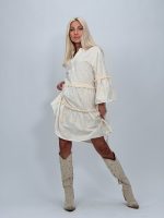 Rochie tunică cu broderie bej - imagine 4