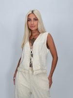 Set din in vestă și pantalon cu broderie - imagine 3