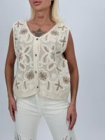 Vestă croșetată cu broderie bej - imagine 3
