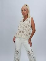 Vestă croșetată cu broderie bej - imagine 2