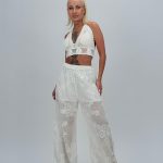 Pantalon din bumbac cu broderie