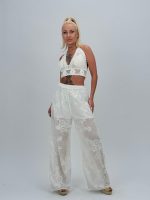 Pantalon din bumbac cu broderie