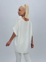 Bluză oversized cu broderie și colier - imagine 4