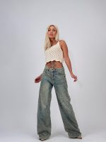 Jeans | Blug wide leg cu ștrasuri - imagine 7