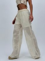 Pantalon din bumbac cu broderie - imagine 7