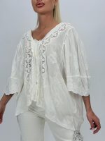 Bluză din bumbac cu broderie și nasturi - imagine 4