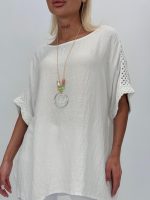 Bluză oversized cu broderie și colier - imagine 3