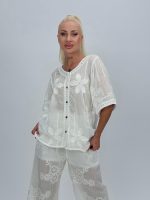 Bluză din bumbac cu boderie și nasturi