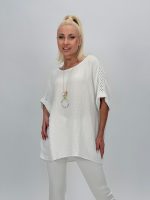 Bluză oversized cu broderie și colier - imagine 2