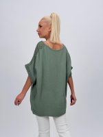 Bluză oversized cu broderie și colier - imagine 16