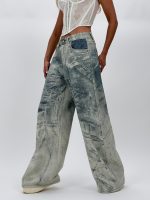 Jeans | Blug wide leg imprimat nisipiu - imagine 5