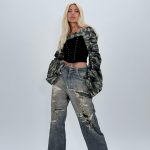 Jeans | Blug wide leg nisipiu imprimat rupturi