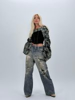 Jeans | Blug wide leg nisipiu imprimat rupturi