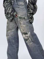 Jeans | Blug wide leg nisipiu imprimat rupturi - imagine 5