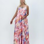 Rochie lungă din satin imprimat