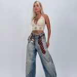 Jeans | Blug wide leg imprimat cravată
