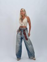 Jeans | Blug wide leg imprimat cravată