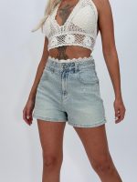 Jeans | Blug scurt cu ștrasuri și dantelă în talie - imagine 2