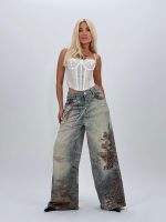 Jeans | Blug wide leg imprimat baroc - imagine 2