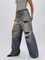 Jeans | Blug wide leg imprimat rupturi - imagine 4